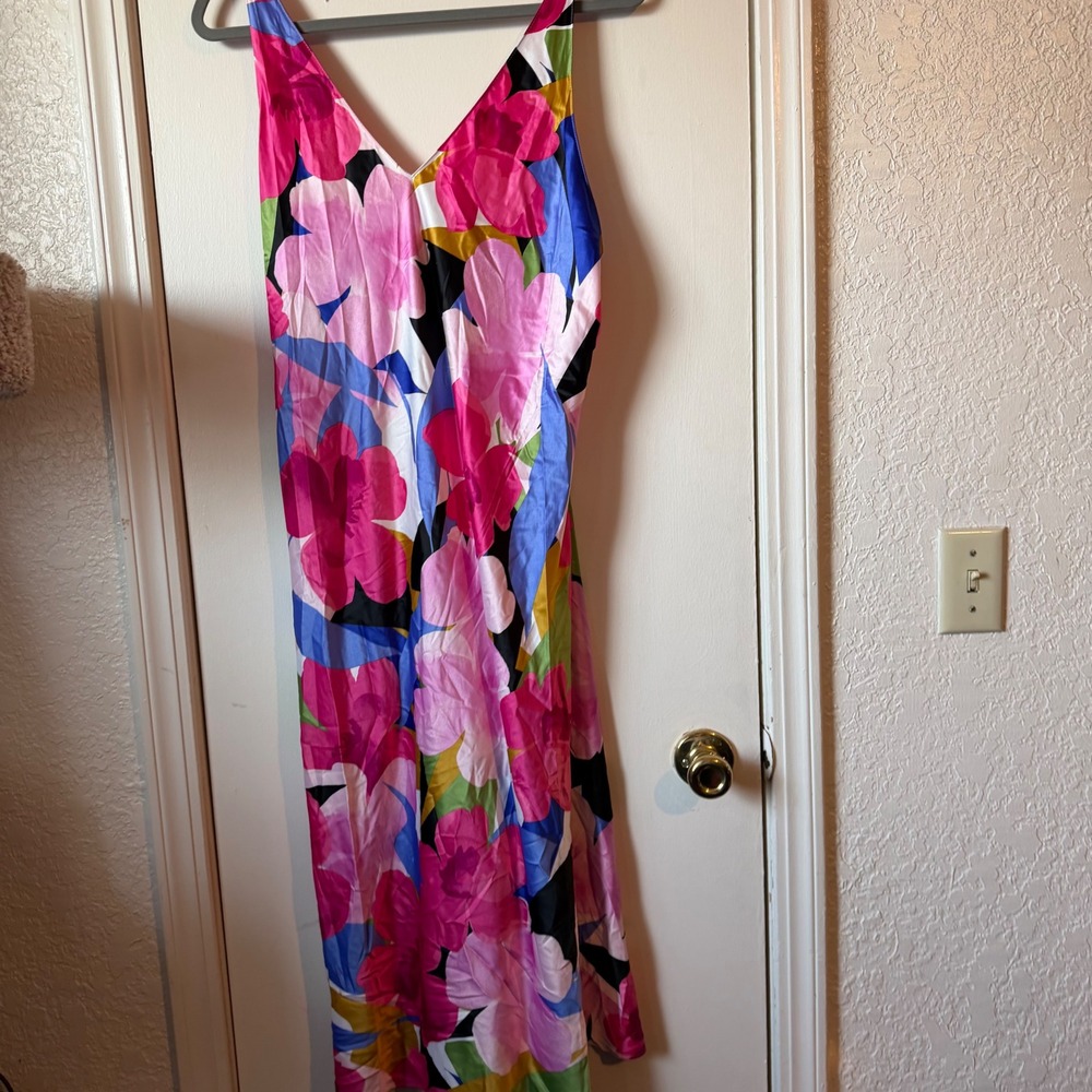 Natori Bold Floral Satin Dress Chemise Slip Dress Nightgown